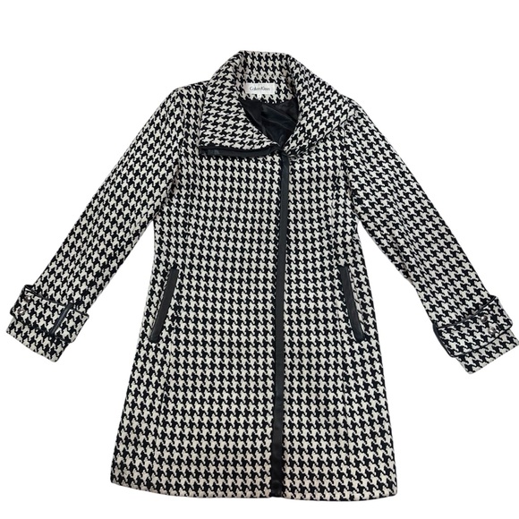 Calvin Klein Jackets & Blazers - Calvin Klein Black & White Houndstooth Wool Blend Zip Coat — Women’s 6